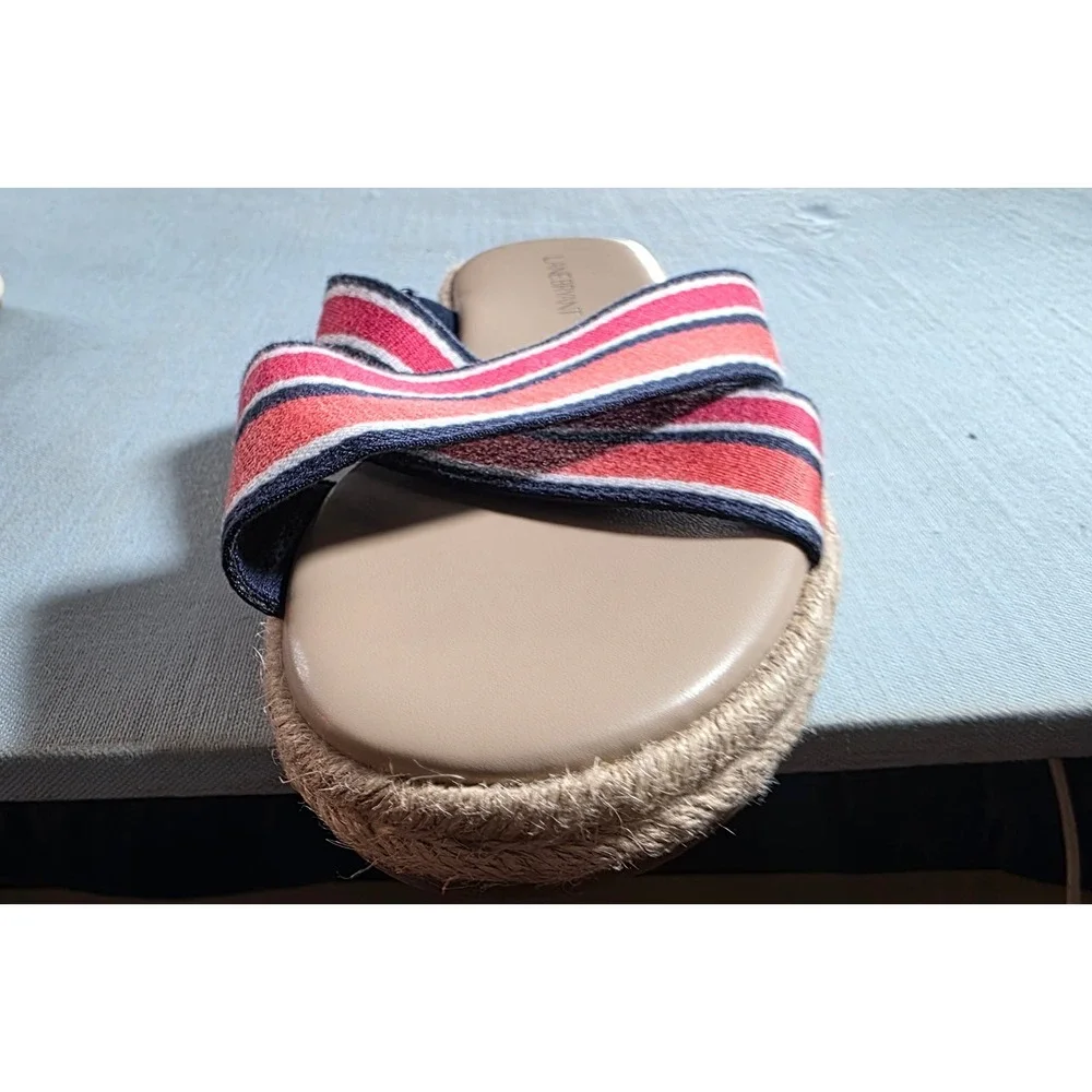 Lane Bryant Red White Blue Striped Espadrille Slide Sandals 8W 601251096
